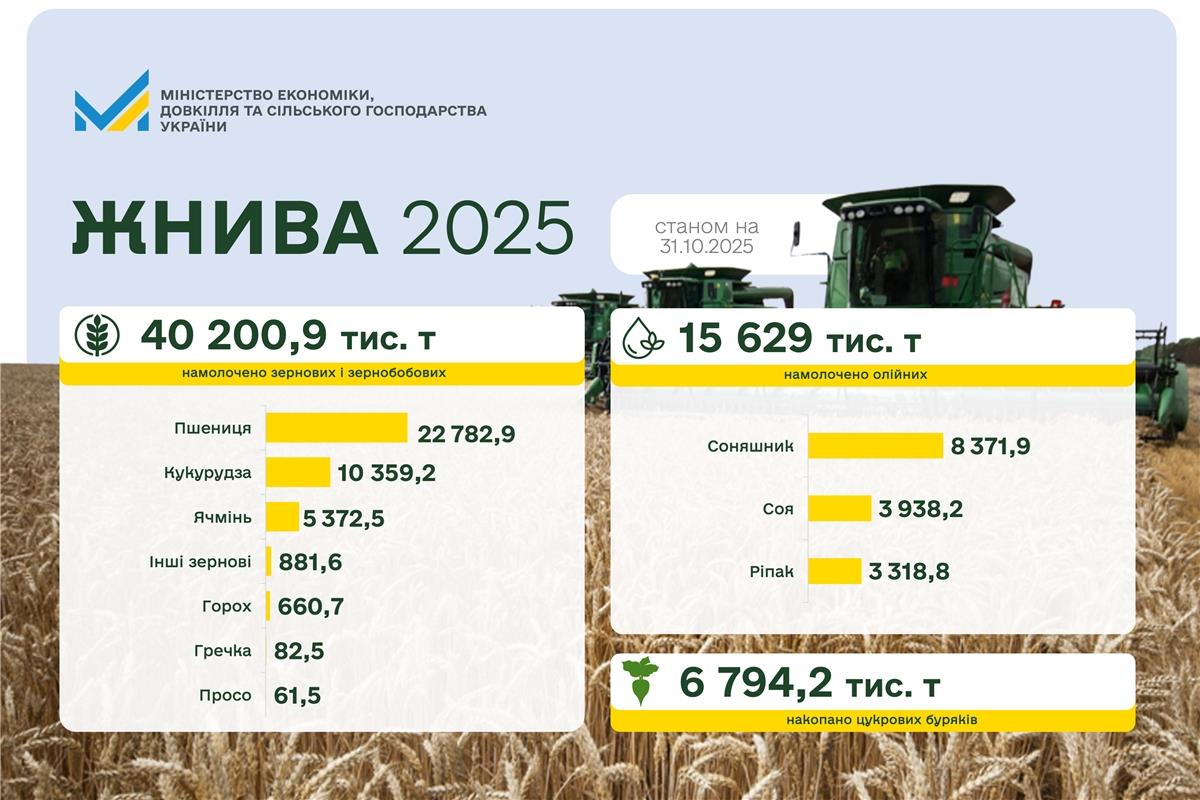 Ви зараз переглядаєте Станом на 31 жовтня в Україні вже зібрано 40 200,9 тис. тонн зернових культур