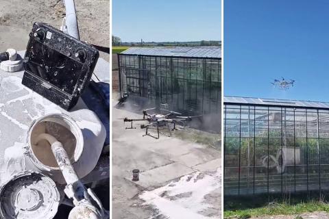 Ви зараз переглядаєте Дрони з RTK-навігацією наносять селективні затінювальні покриття на теплиці, зменшуючи «зебра-ефект» і пікові температури