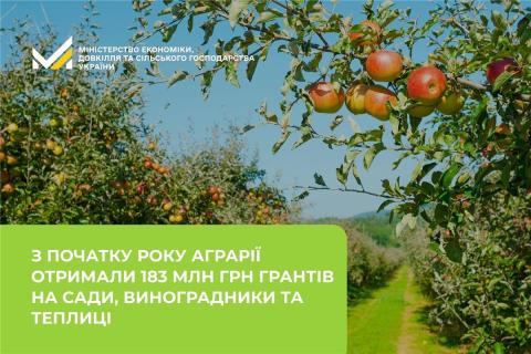 Ви зараз переглядаєте З початку 2026 року аграрії отримали 183 млн грн грантів на сади, виноградники та теплиці