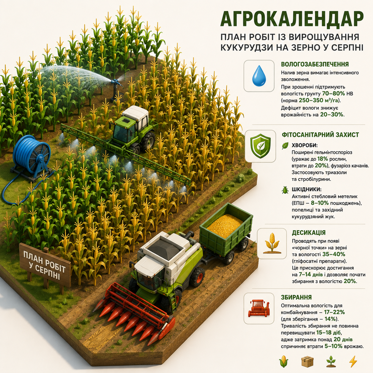 Ви зараз переглядаєте Вирощування кукурудзи на зерно — план робіт у серпні