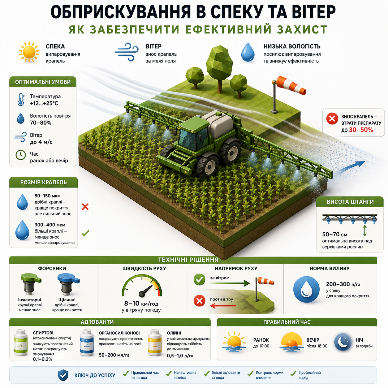 Ви зараз переглядаєте Як підвищити якість обприскування сільгоспкультур у спеку та вітер — повний посібник агронома