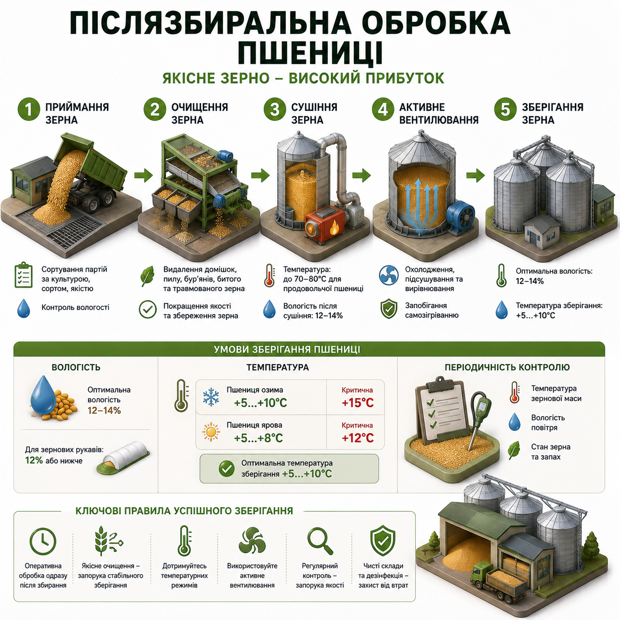 Ви зараз переглядаєте Післяжнивна обробка зерна пшениці та перші етапи зберігання